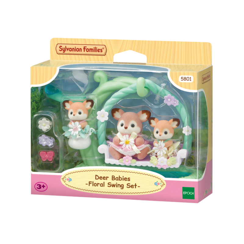 Sylvanian Families Deer Babies -Floral Swing Set / ซิลวาเนียน แฟมิลี่ ชุดเบบี้กวาง และชิงช้าดอกไม้