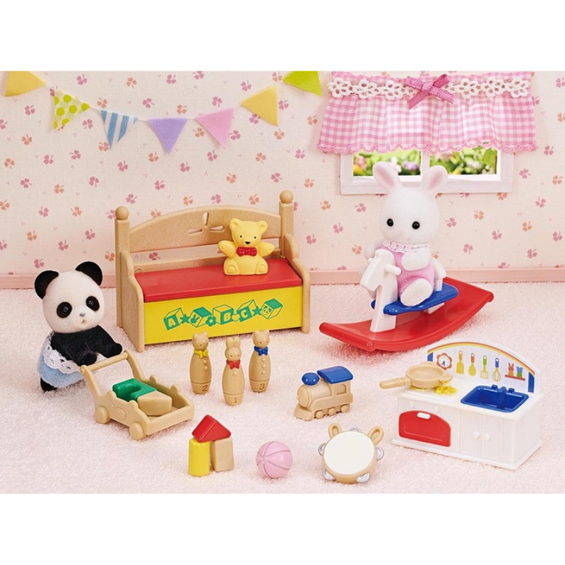 Sylvanian Families Baby's Toy Box -Snow Rabbit & Panda Babies- / ซิลวาเนียน แฟมิลี่ ชุดกล่องของเล่นพร้อมตุ๊กตาเบบี้สโนว์แรบบิทและแพนด้า