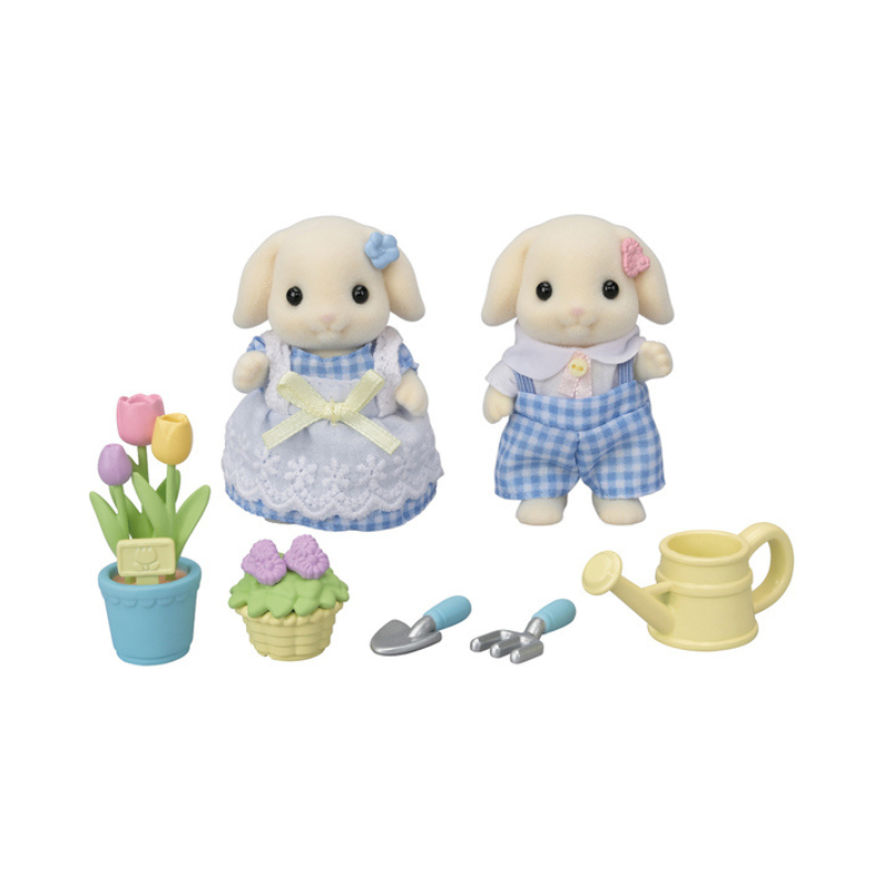 Sylvanian Families  Blossom Gardening Set -Flora Rabbit Sister & Brother-/ ซิลวาเนียน แฟมิลี่ พี่น้องฟลอราแรบบิทและชุดปลูกดอกไม้