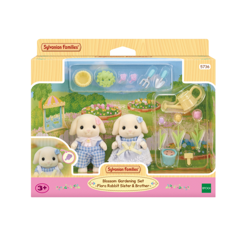 Sylvanian Families  Blossom Gardening Set -Flora Rabbit Sister & Brother-/ ซิลวาเนียน แฟมิลี่ พี่น้องฟลอราแรบบิทและชุดปลูกดอกไม้