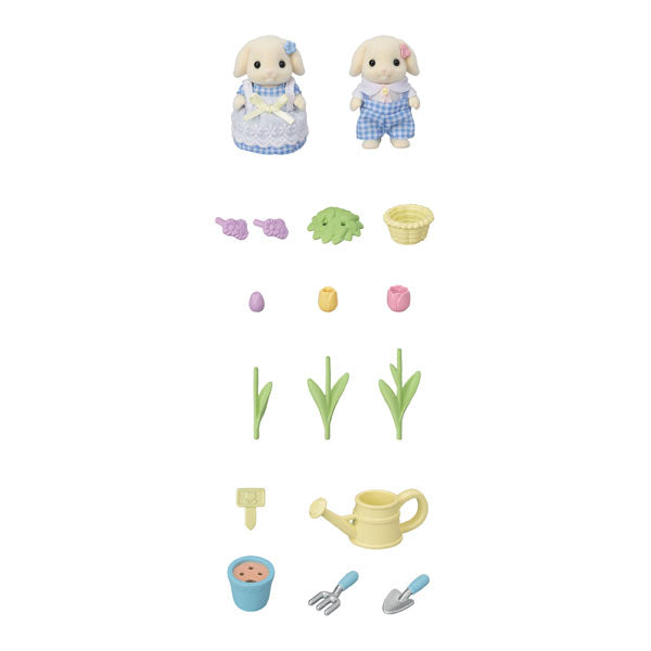 Sylvanian Families  Blossom Gardening Set -Flora Rabbit Sister & Brother-/ ซิลวาเนียน แฟมิลี่ พี่น้องฟลอราแรบบิทและชุดปลูกดอกไม้