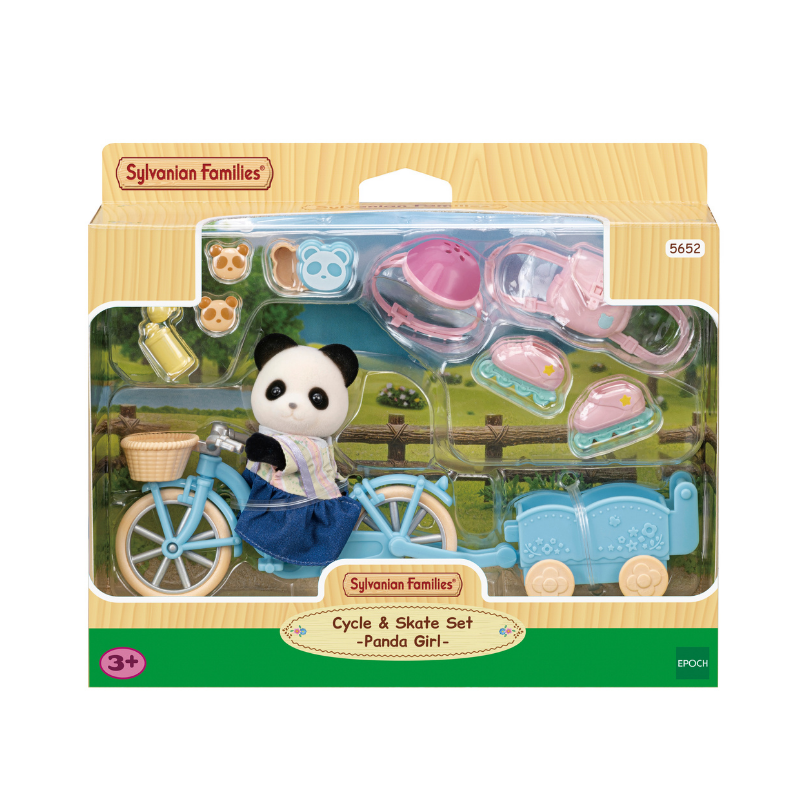 Sylvanian Families Cycle & Skate Set -Panda Girl  / ซิลวาเนียน แฟมิลี่ เด็กหญิงแพนด้าพร้อมจักรยานพ่วงและสเก๊ต
