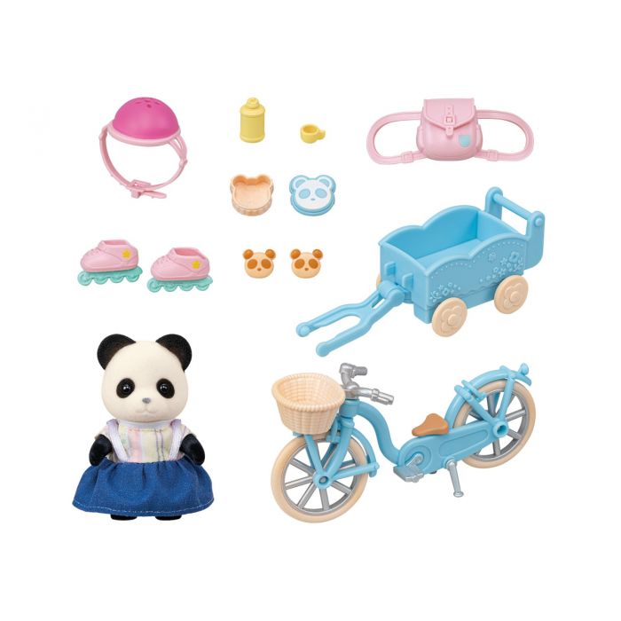 Sylvanian Families Cycle & Skate Set -Panda Girl  / ซิลวาเนียน แฟมิลี่ เด็กหญิงแพนด้าพร้อมจักรยานพ่วงและสเก๊ต