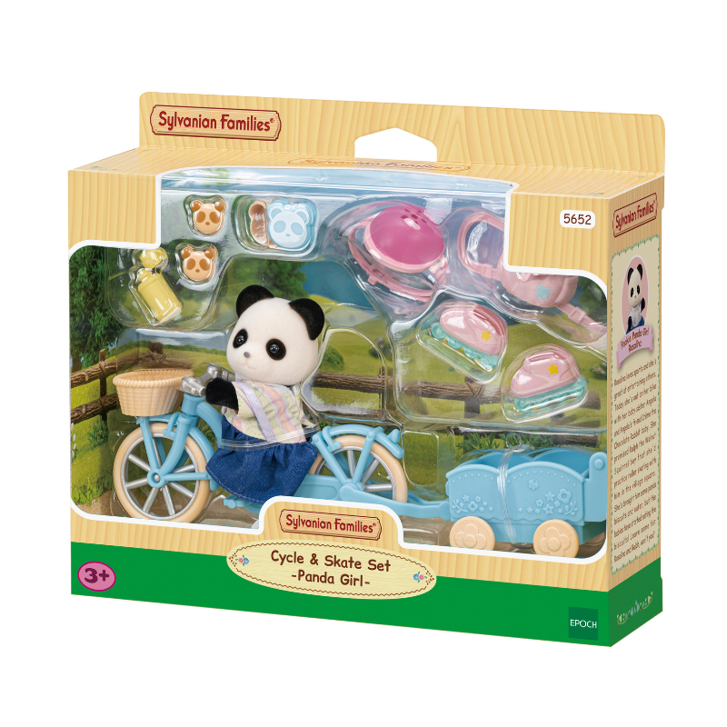 Sylvanian Families Cycle & Skate Set -Panda Girl  / ซิลวาเนียน แฟมิลี่ เด็กหญิงแพนด้าพร้อมจักรยานพ่วงและสเก๊ต