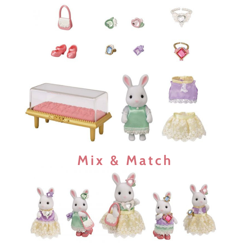 Sylvanian Fashion Play Set -Jewels & Gems Collection/ ซิลวาเนียน แฟมิลี่ แฟชั่นเพลย์เซ็ต ไวท์แรบบิทและเครื่องประดับ