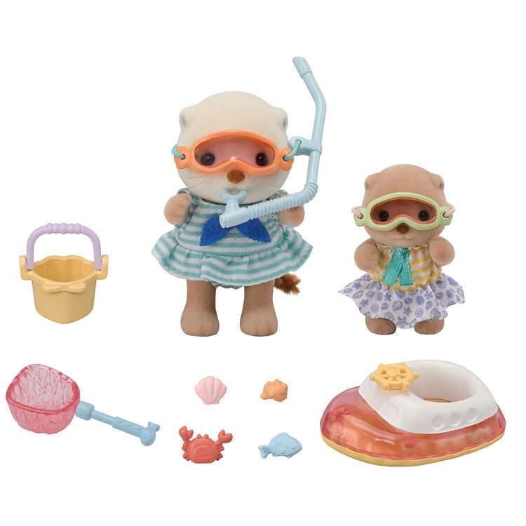 Sylvanian Families  Sea Otter Sisters-Splashy Snorkel Set- / ซิลวาเนียน แฟมิลี่ ชุดพี่น้องนากทะเล และของเล่นชายหาด