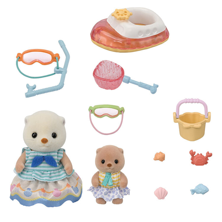 Sylvanian Families  Sea Otter Sisters-Splashy Snorkel Set- / ซิลวาเนียน แฟมิลี่ ชุดพี่น้องนากทะเล และของเล่นชายหาด