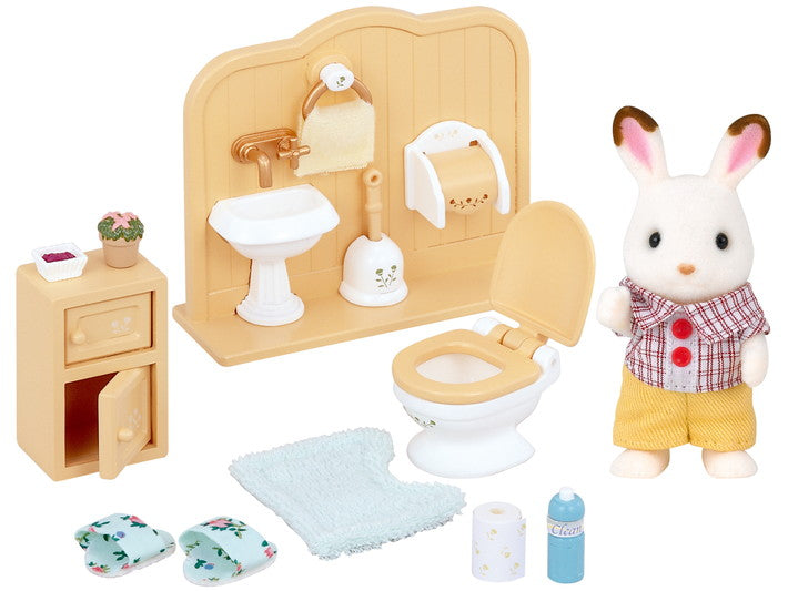 Sylvanian Families Chocolate Rabbit Brother Set (Washroom) / ซิลวาเนียน แฟมิลี่ ชุดเด็กชายชอคโกแลตแรบบิท (ห้องน้ำ)