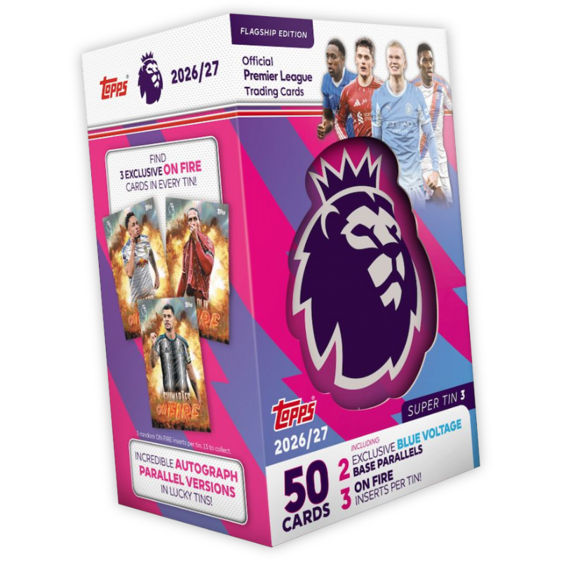 การ์ดฟุตบอล Topps Premier League 2027  ซูเปอร์ทินบล็อก - Super Tin 3 แถบฟ้า